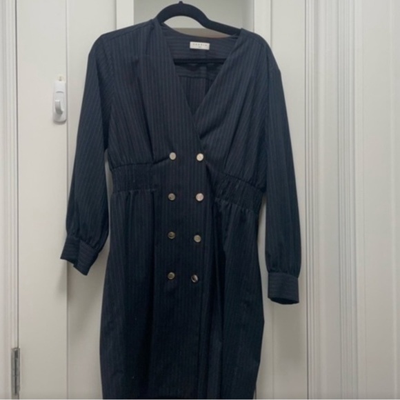 Sandro Marylou Pinstriped Mini Dress Size 8-10 Size 42 French - Picture 2 of 5